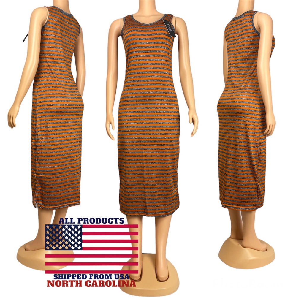 Women's Summer Sleeveless Striped Casual Burgundy Long Dress